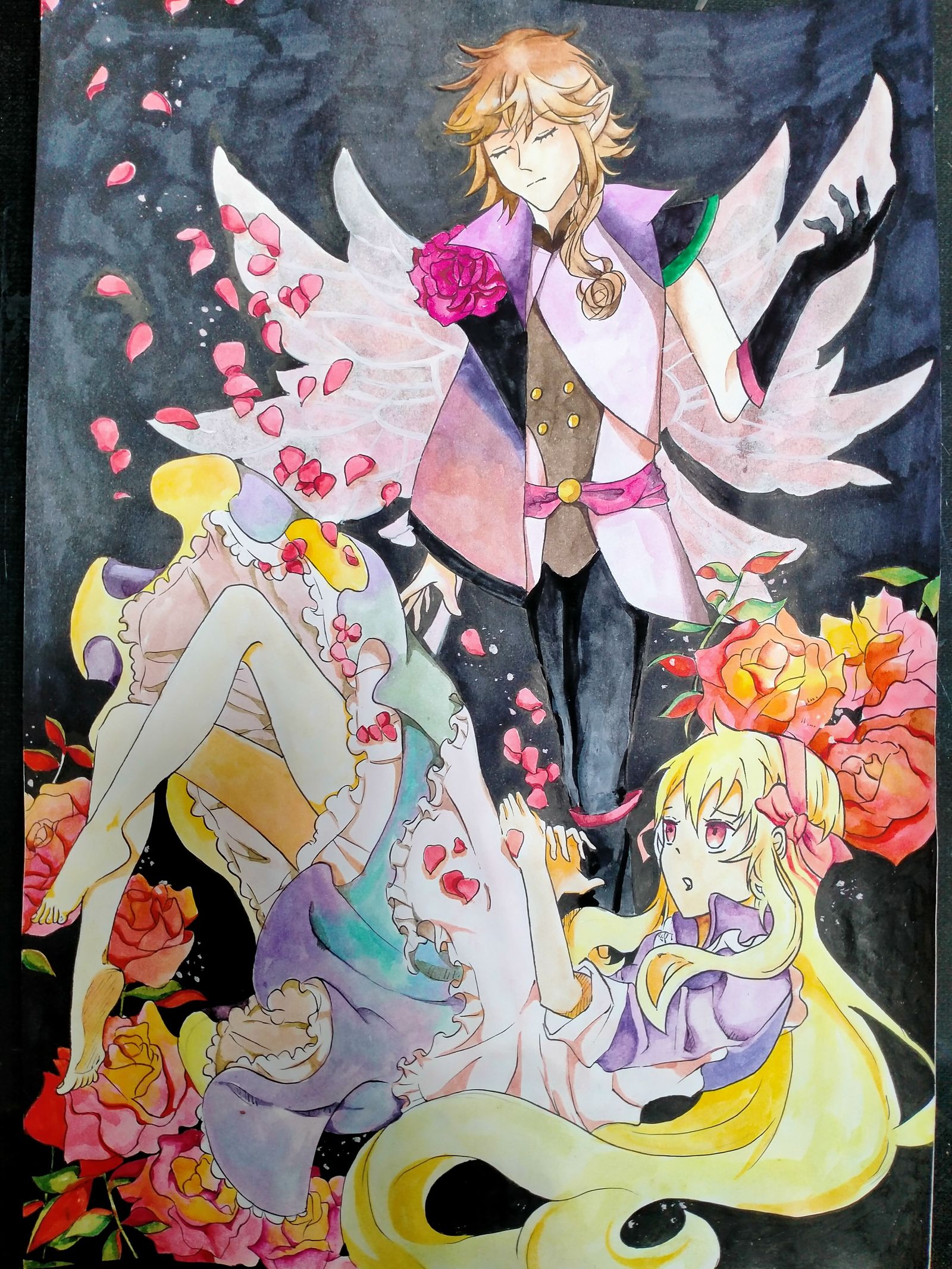 蔷薇花精灵王手绘