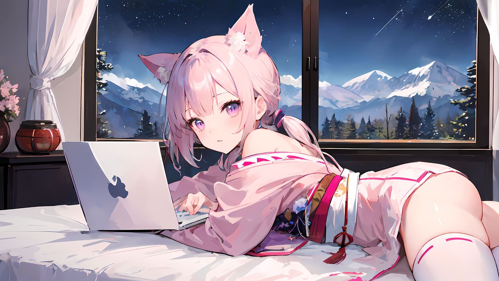 躺在床上插画图片壁纸