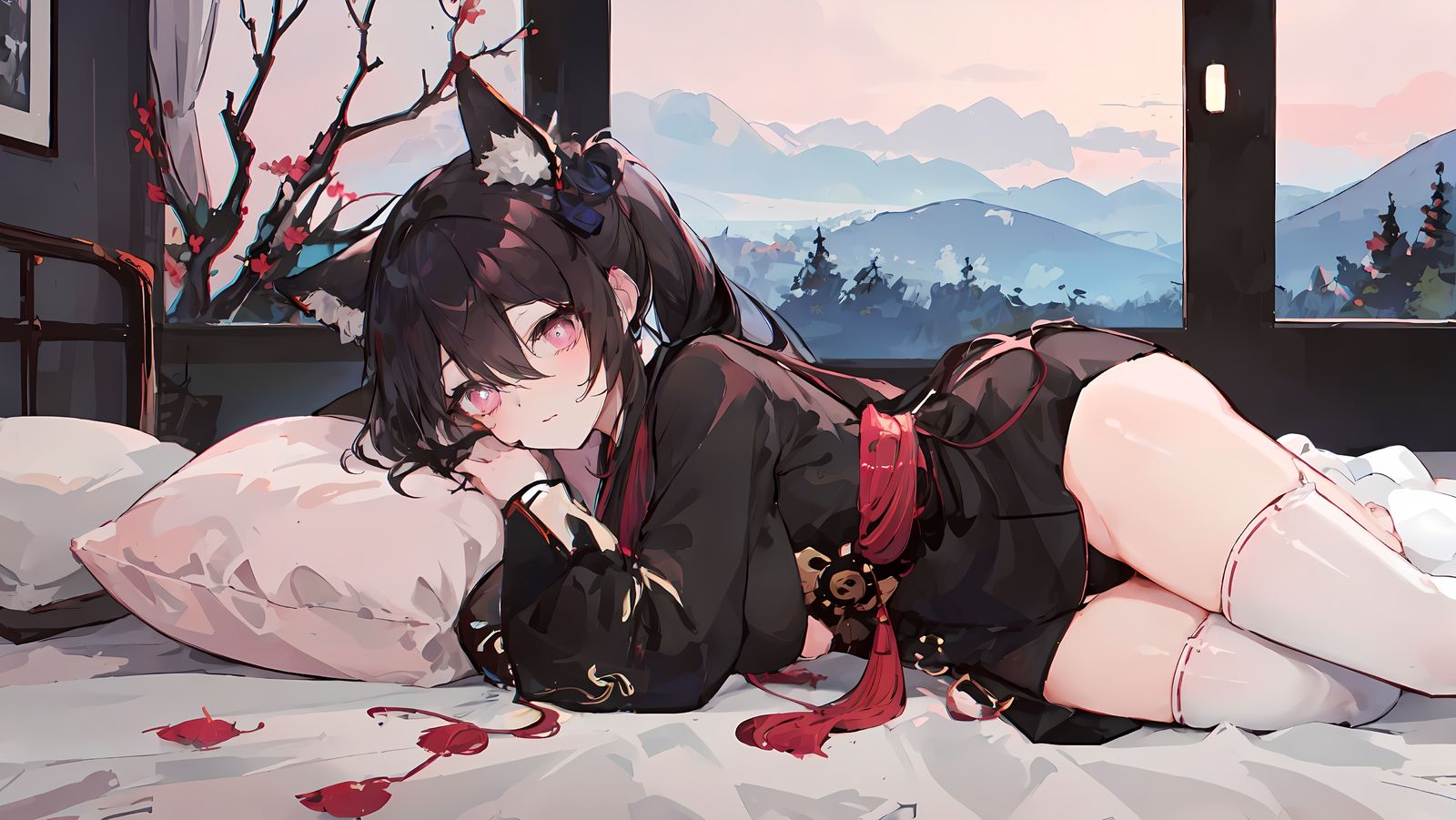 躺在床上插画图片壁纸