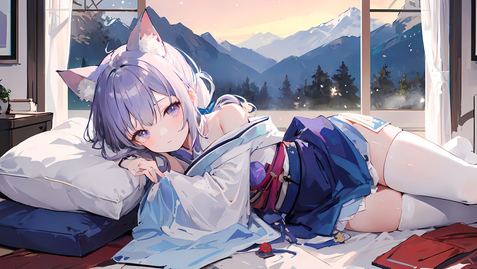 躺在床上插画图片壁纸