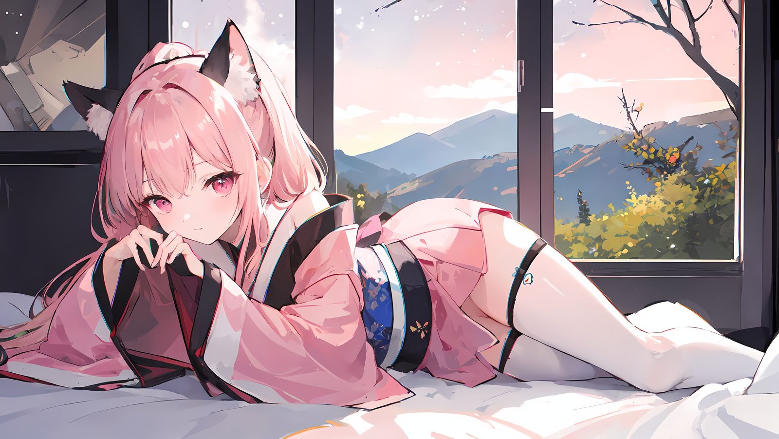 躺在床上插画图片壁纸