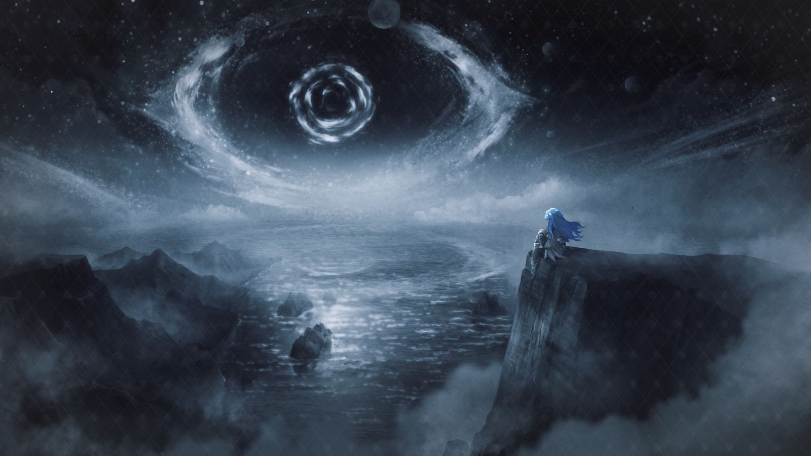 oc世界观黑白氛围场景【悬崖海岸线】插画图片壁纸