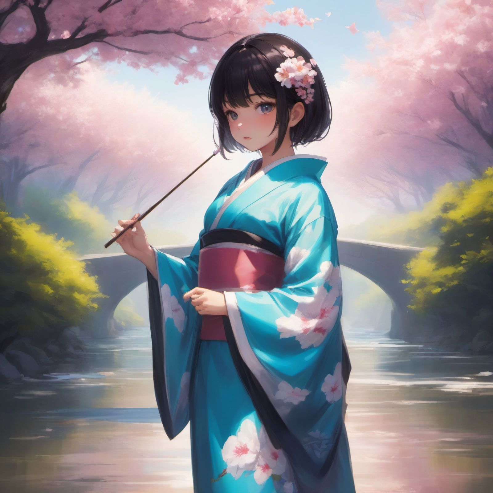 樱花树下插画图片壁纸