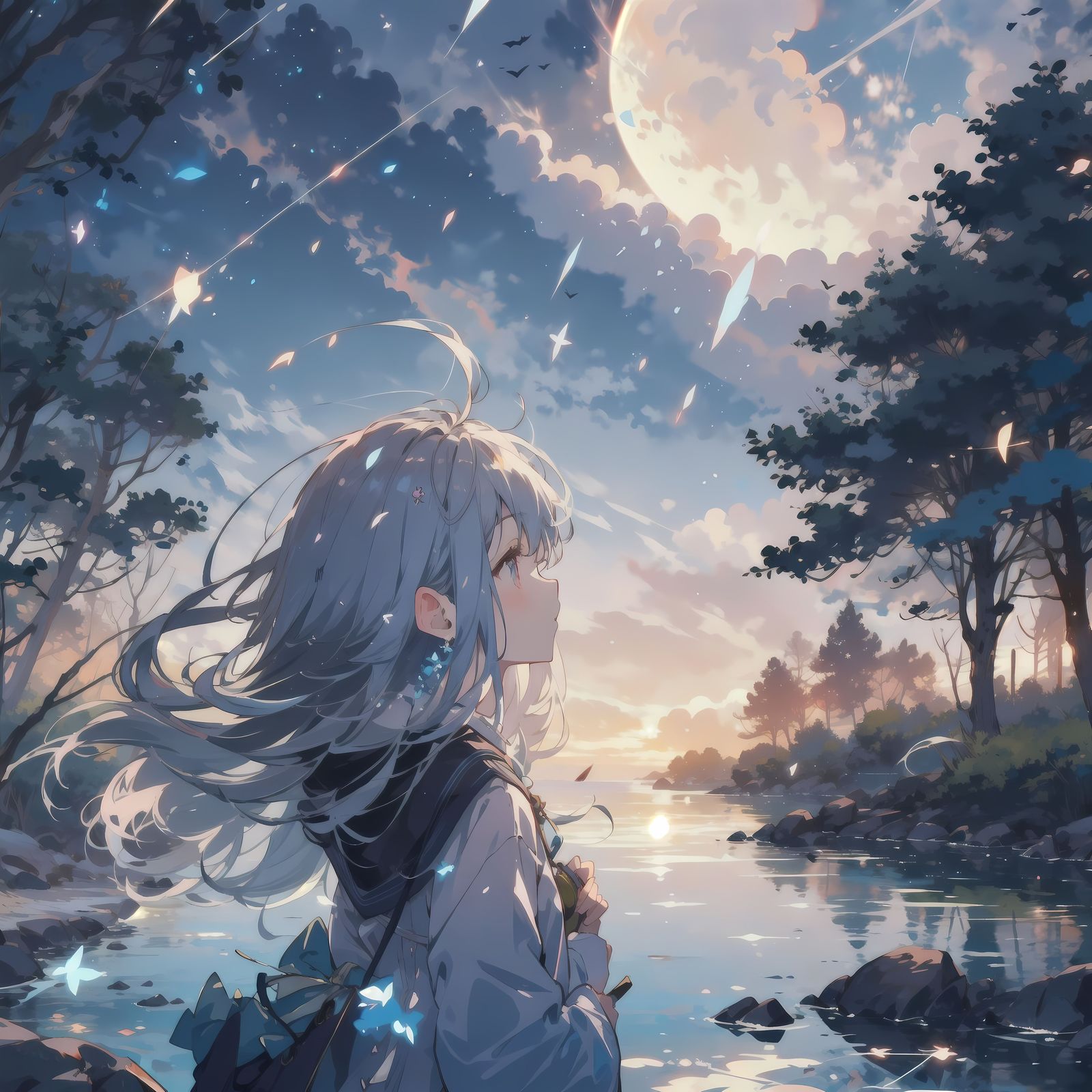 星空与少女-温暖二次元风风景风景加人物