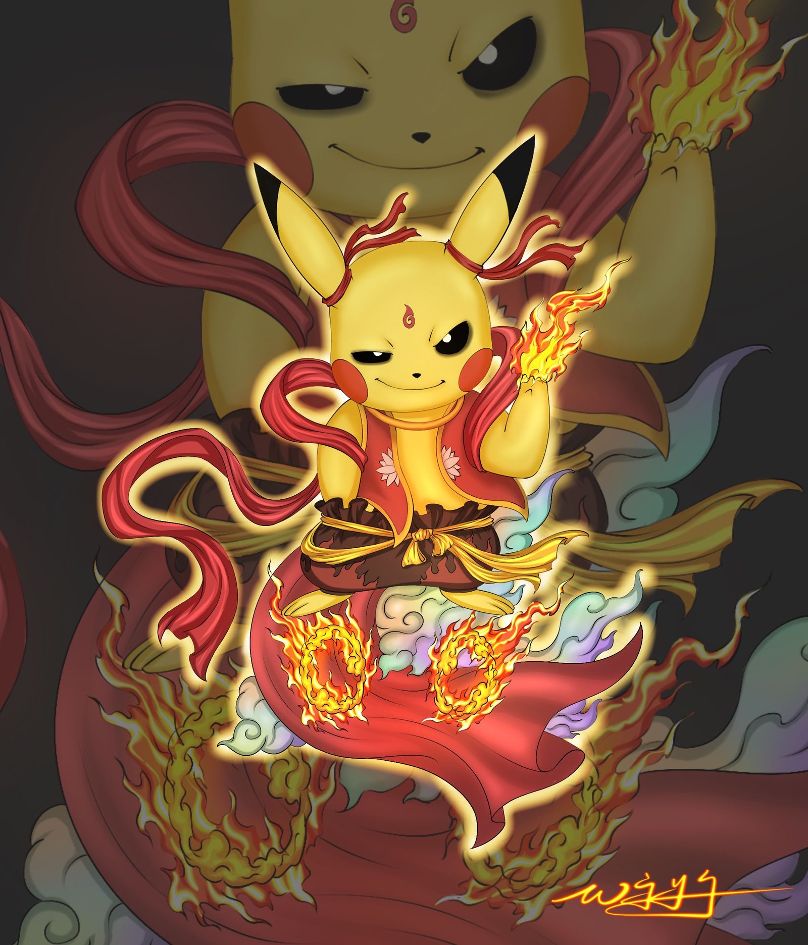 皮卡丘+哪吒=？插画图片壁纸