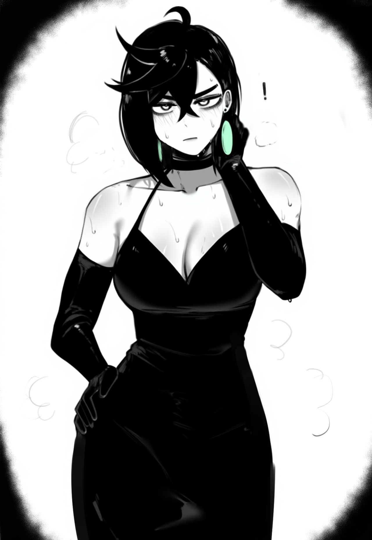 Momo in a black dress