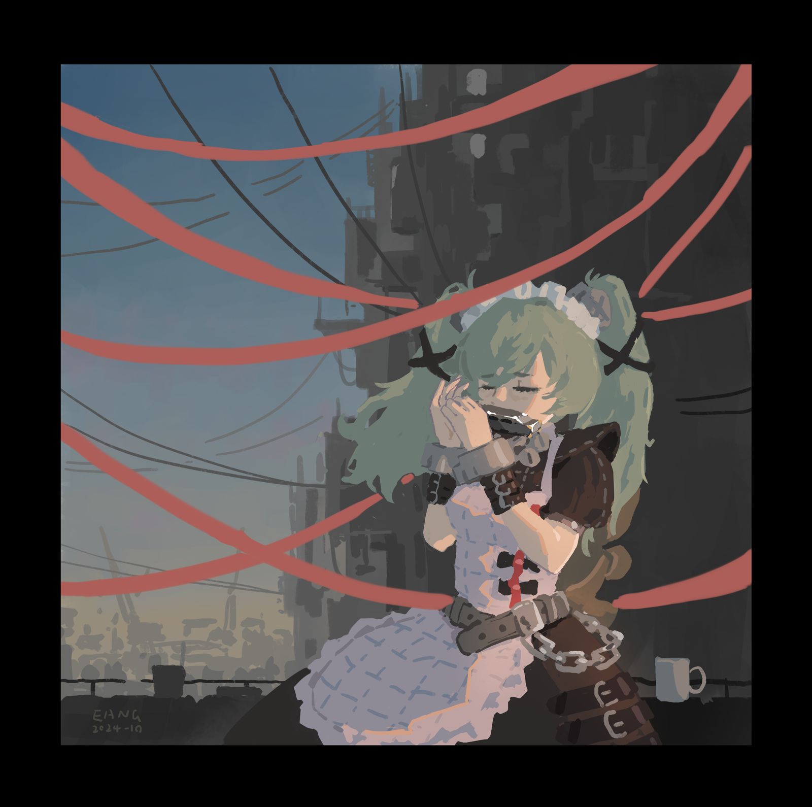 演奏口琴插画图片壁纸