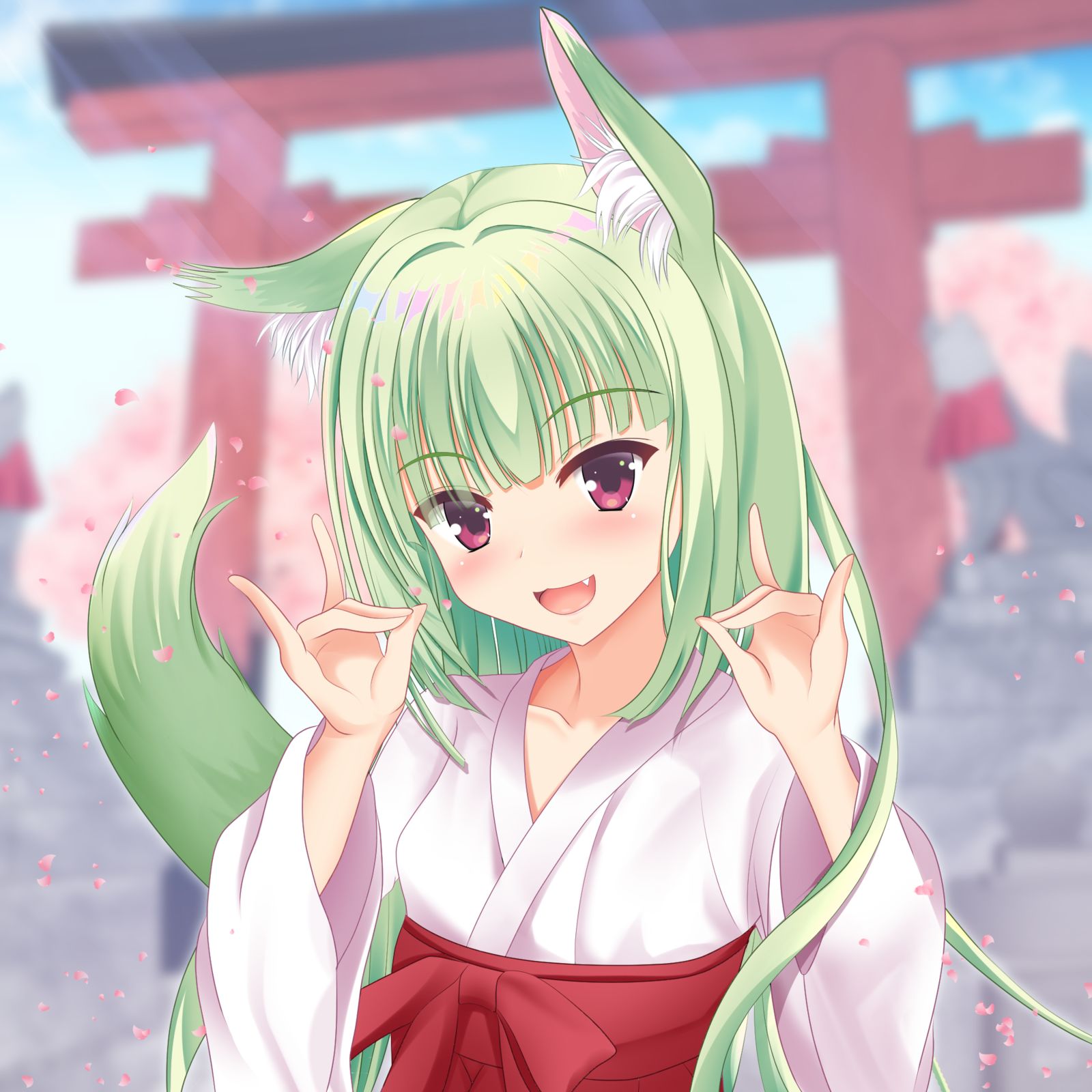 狐耳巫女服插画图片壁纸