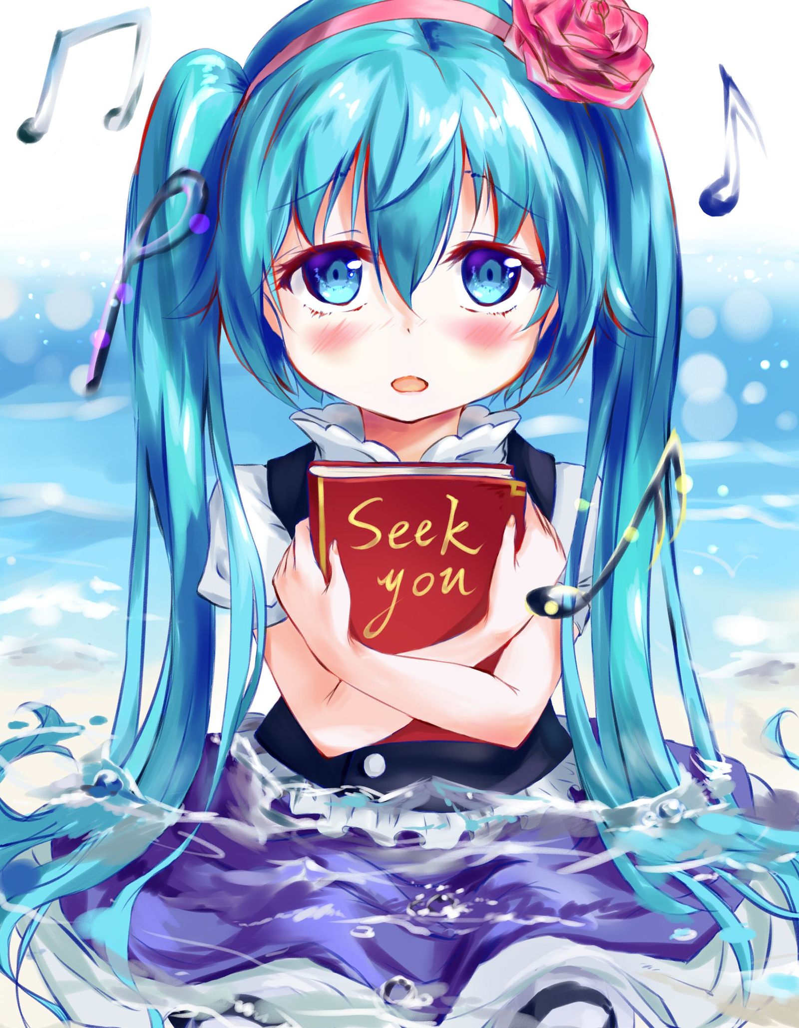 初音，乐符，海插画图片壁纸