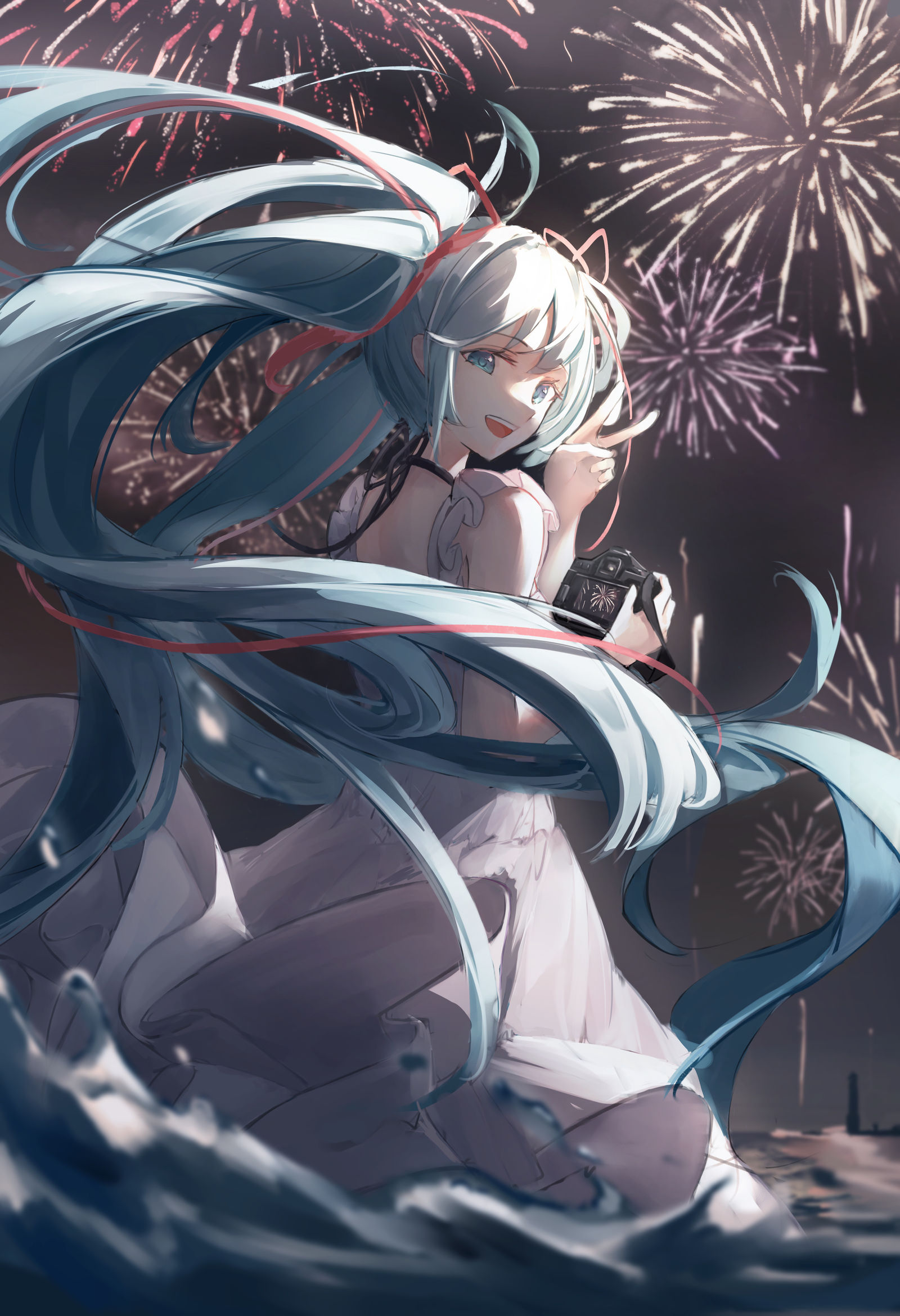 夏天和烟花插画图片壁纸