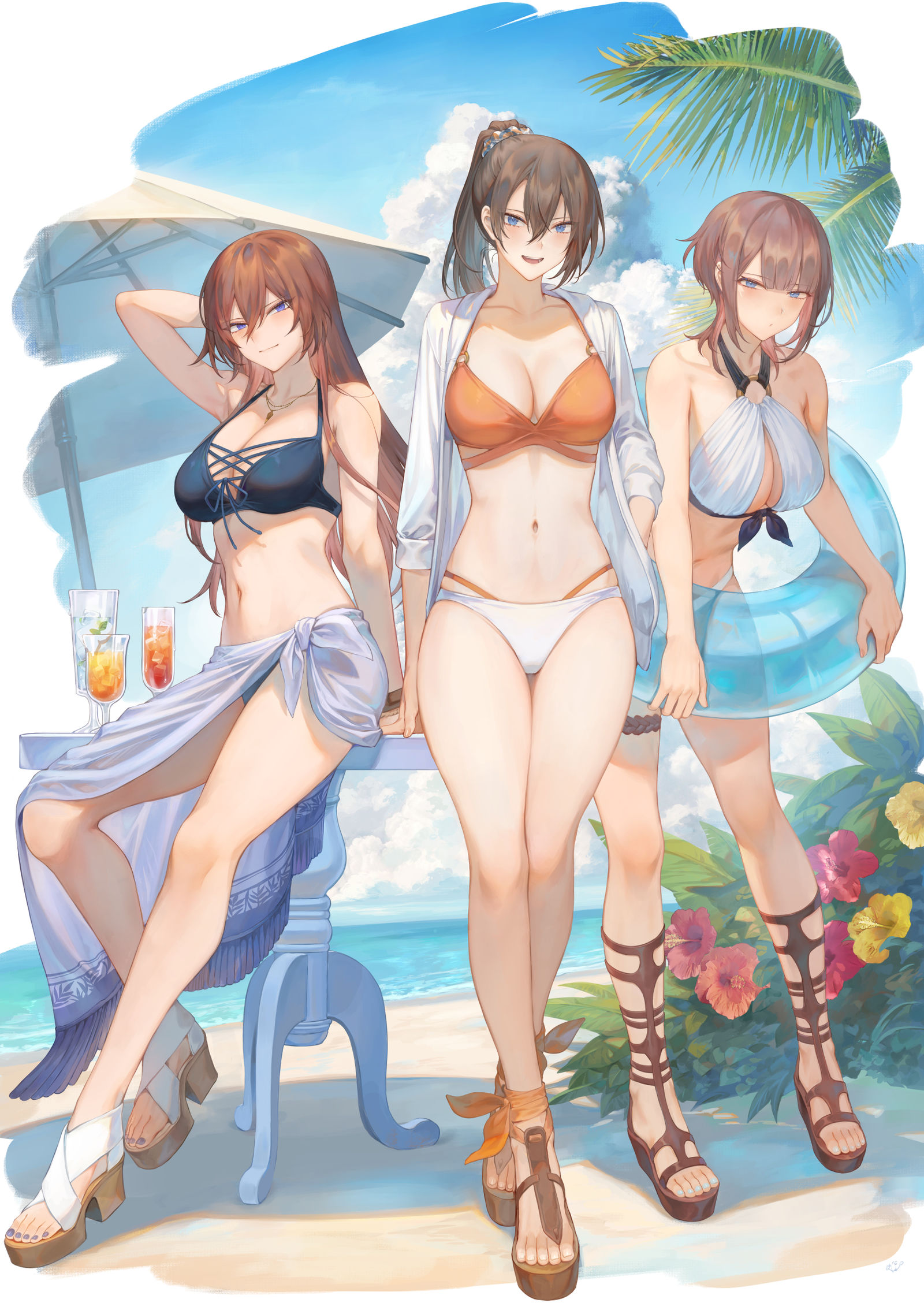 帅哥美女三姐妹（高个子）插画图片壁纸