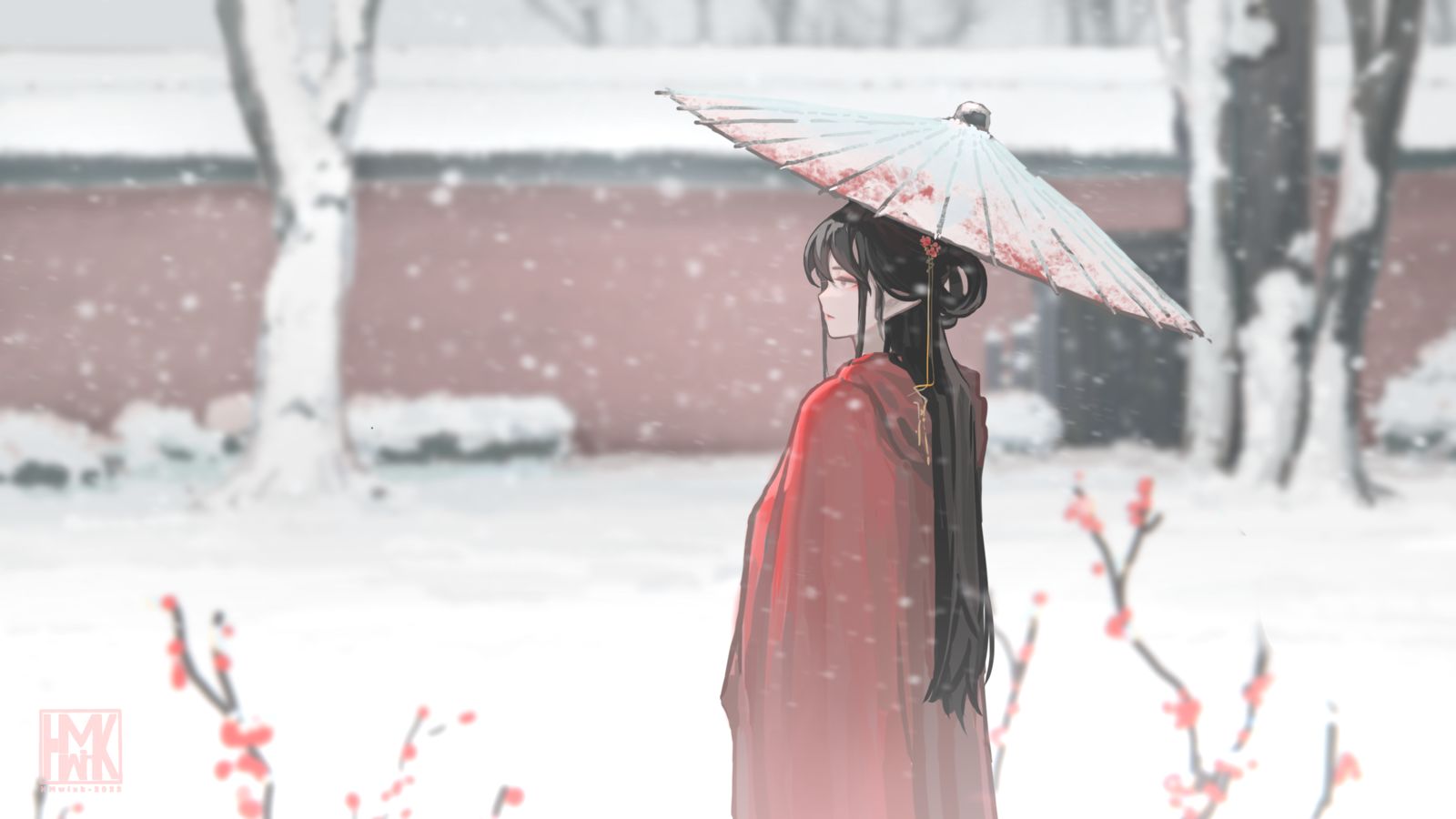 红衣泪痣插画图片壁纸
