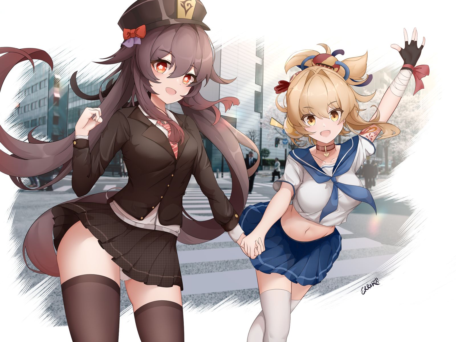 胡桃宵宫牵手手插画图片壁纸
