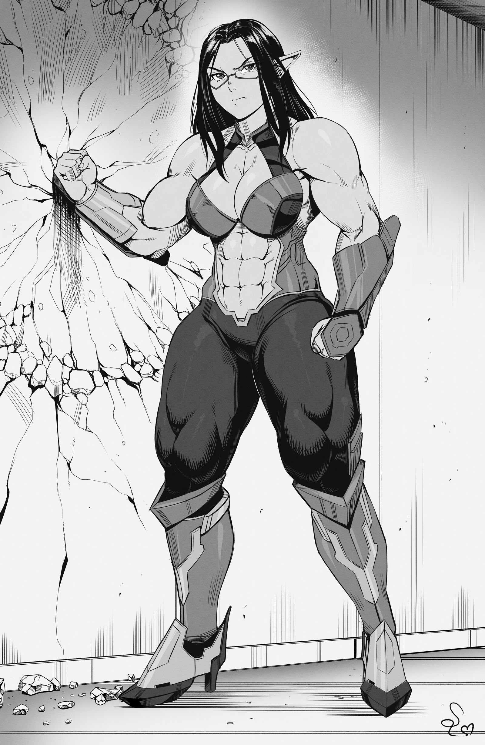 Muscular girl smashing wall