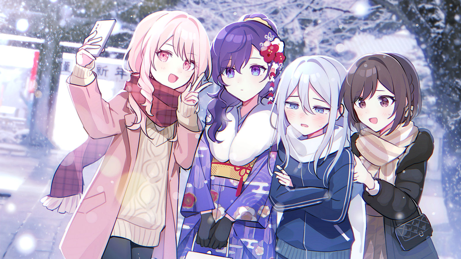 新年参拜插画图片壁纸