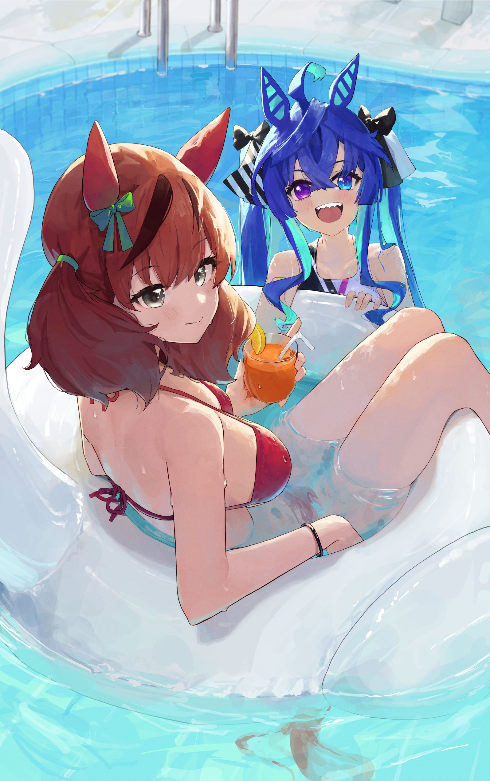 夏娘和游泳池插画图片壁纸