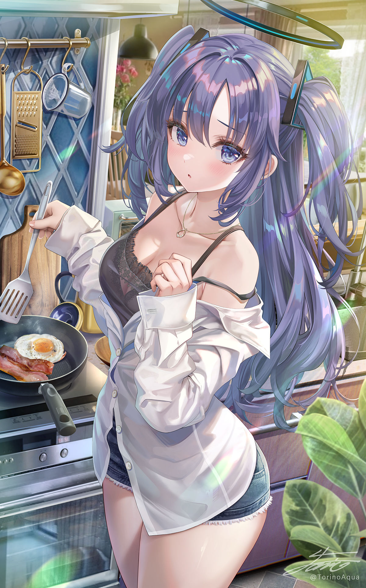 挑战做早饭的优香插画图片壁纸