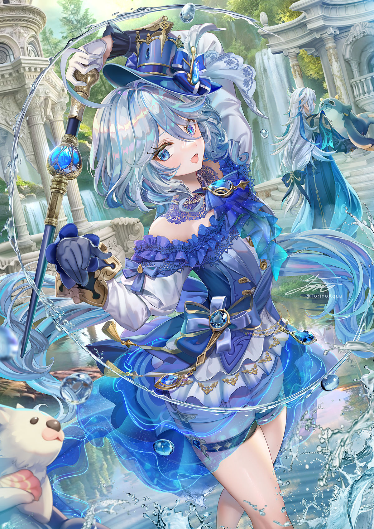 水浴的独奏者插画图片壁纸