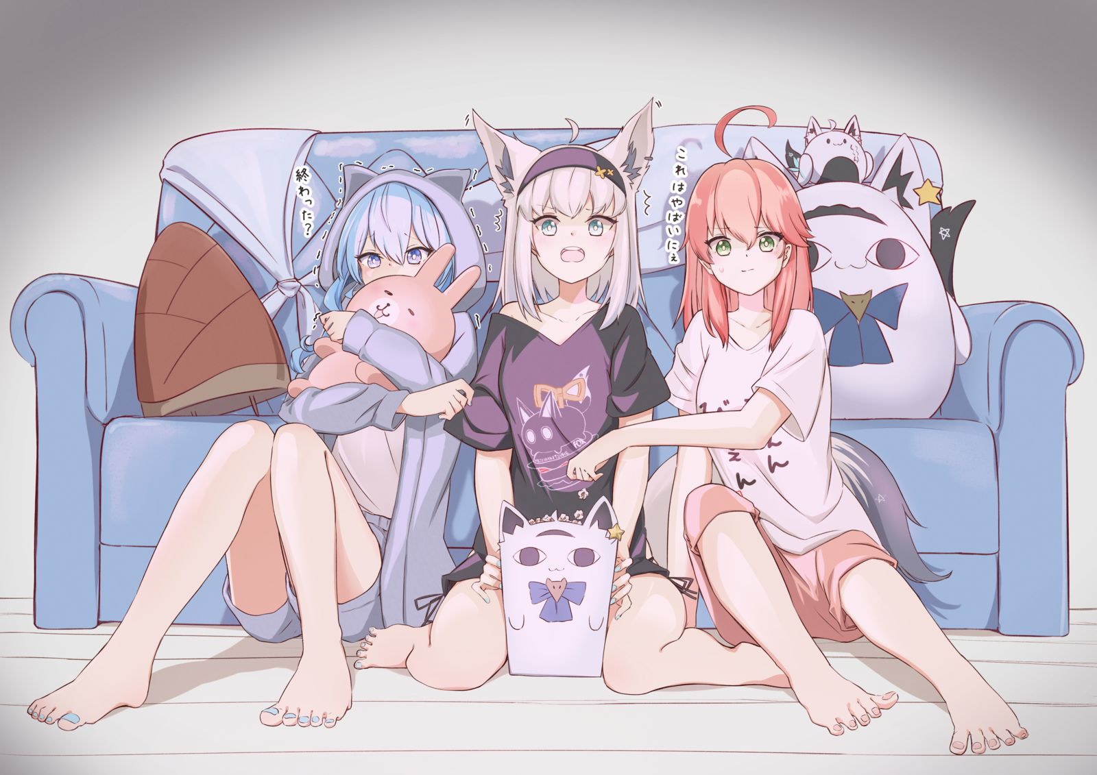 夏天在家看电影（恐怖）☄️插画图片壁纸