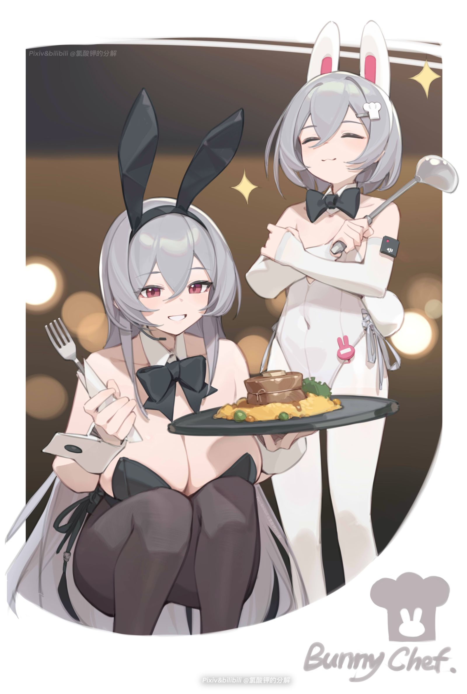 Bunny Waiter 兔女郎西餐厅插画图片壁纸