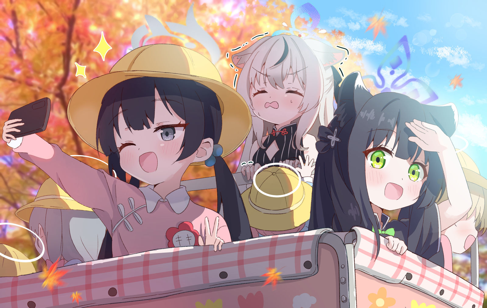 梅花花园的秋天散步插画图片壁纸