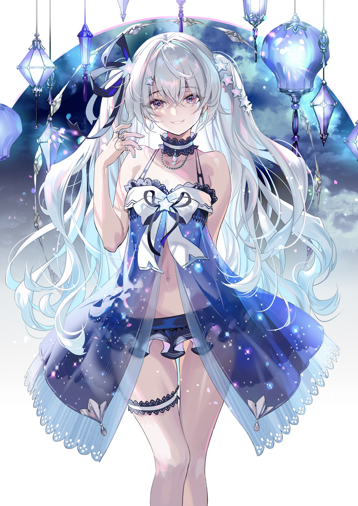 披着星星插画图片壁纸