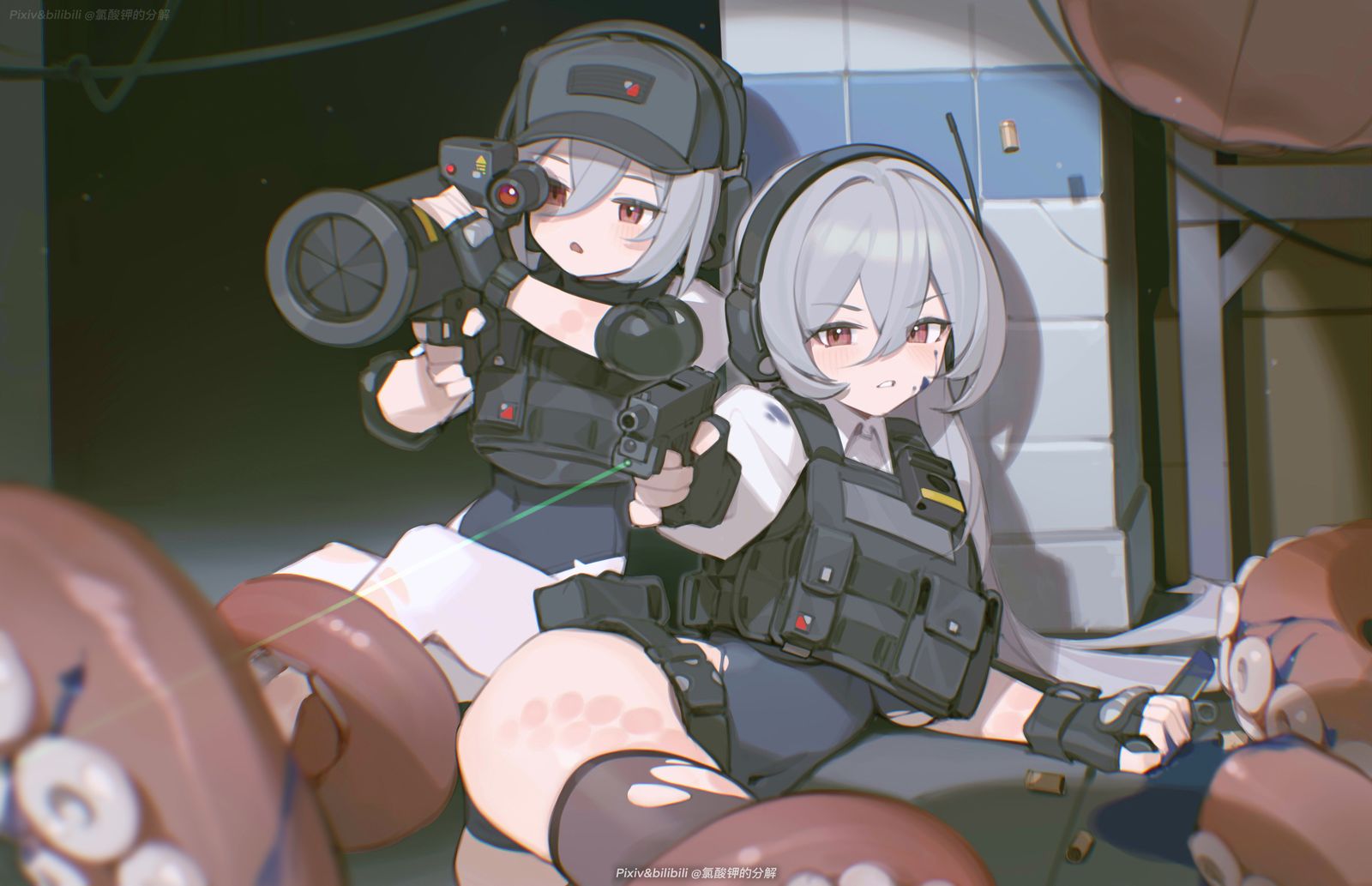 美少女特警和变异章鱼触手战斗CG插画图片壁纸