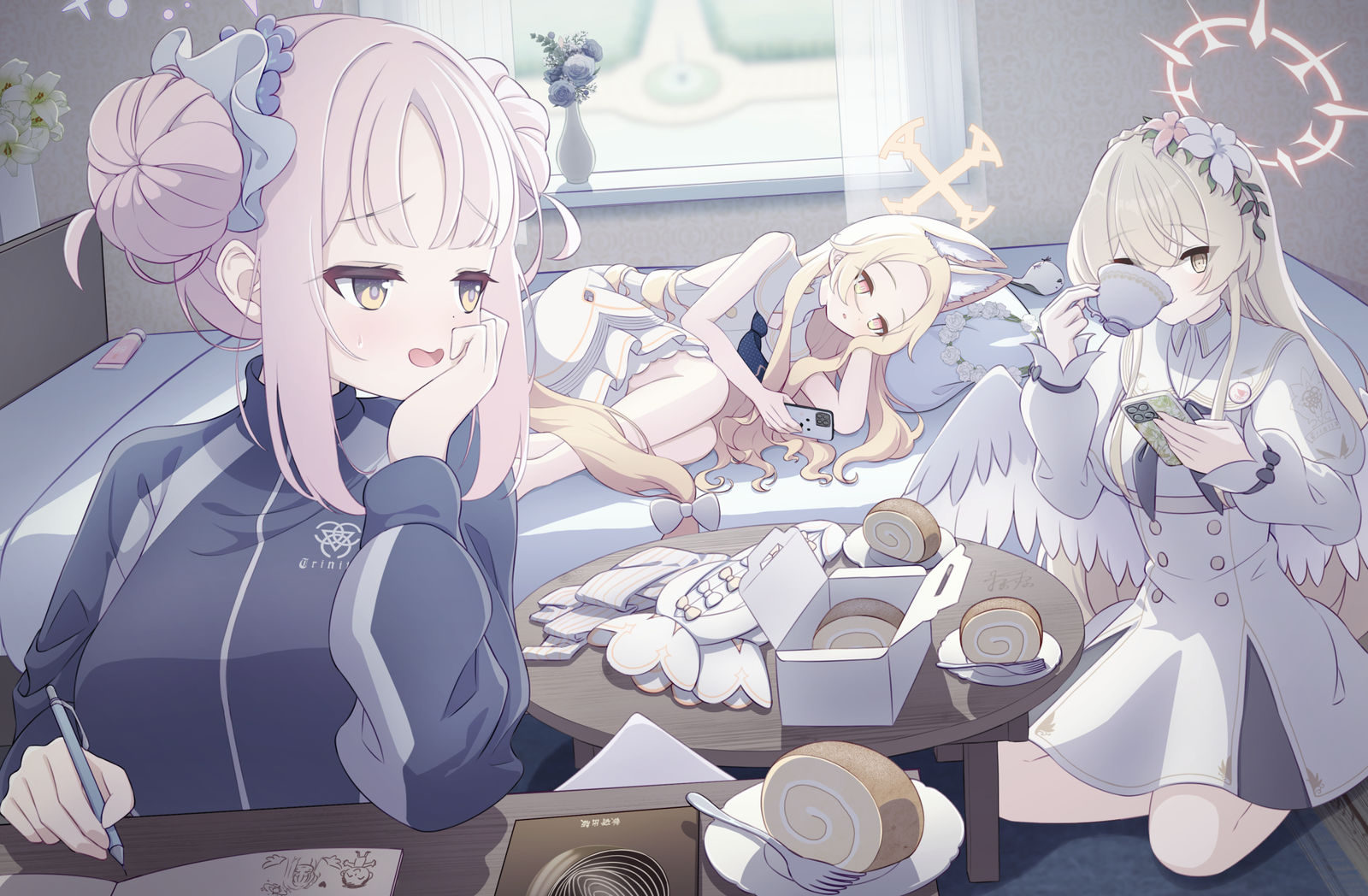 阁楼的茶会插画图片壁纸