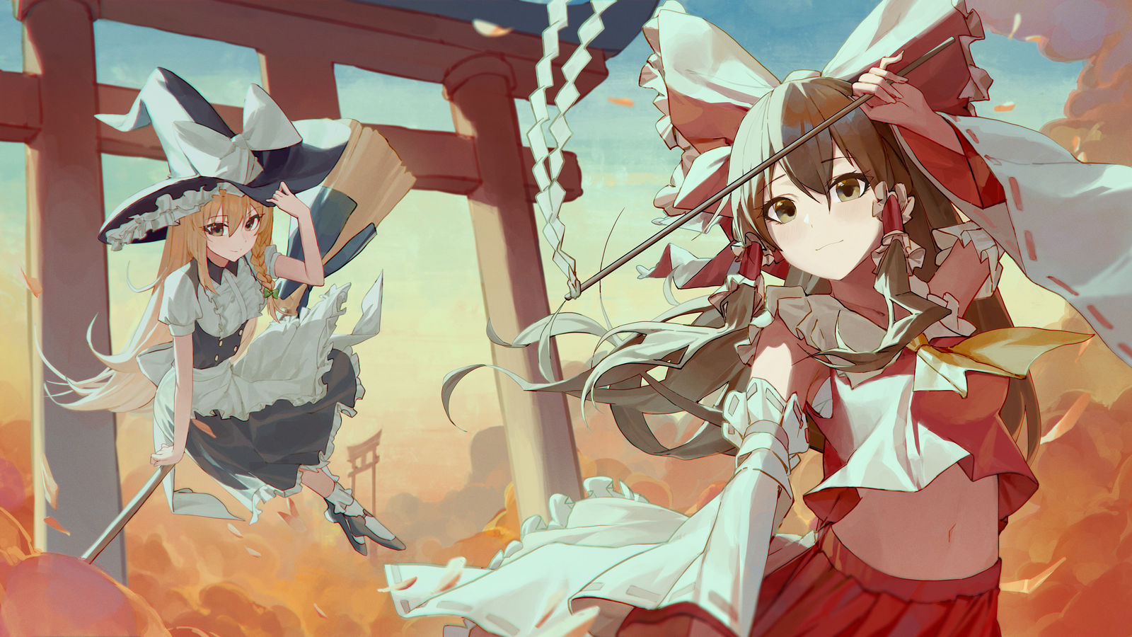 博麗霊夢と霧雨魔理沙插画图片壁纸