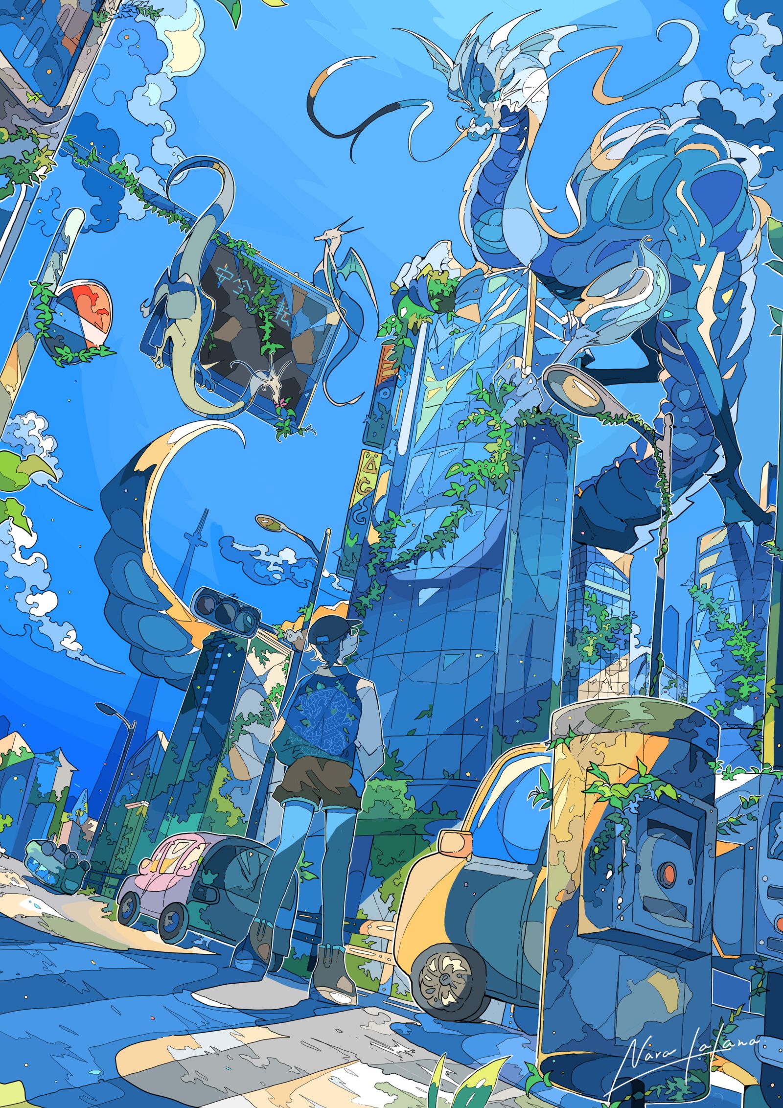 晴空下狂暴的龙插画图片壁纸