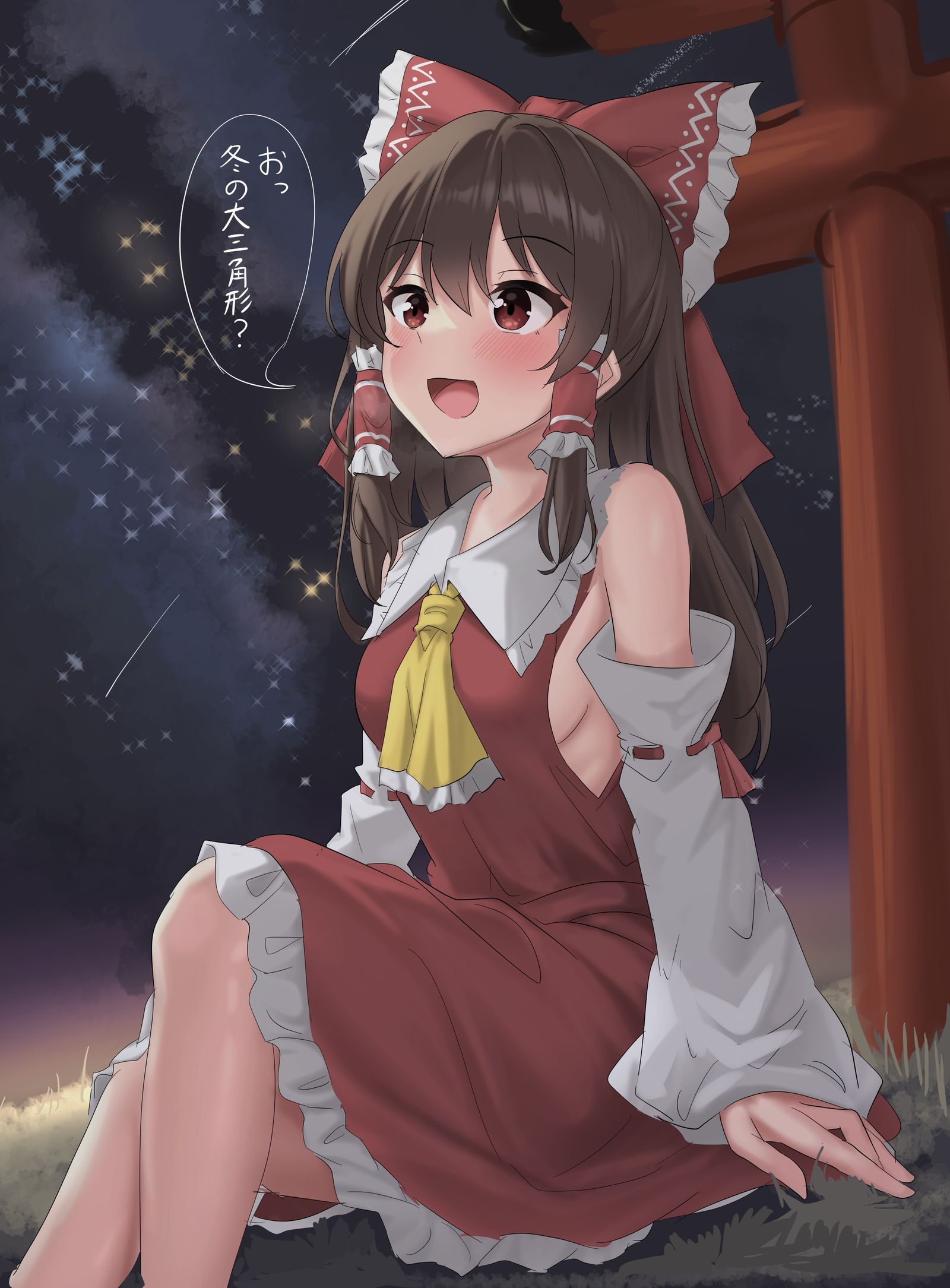 享受冬天夜空的灵梦插画图片壁纸