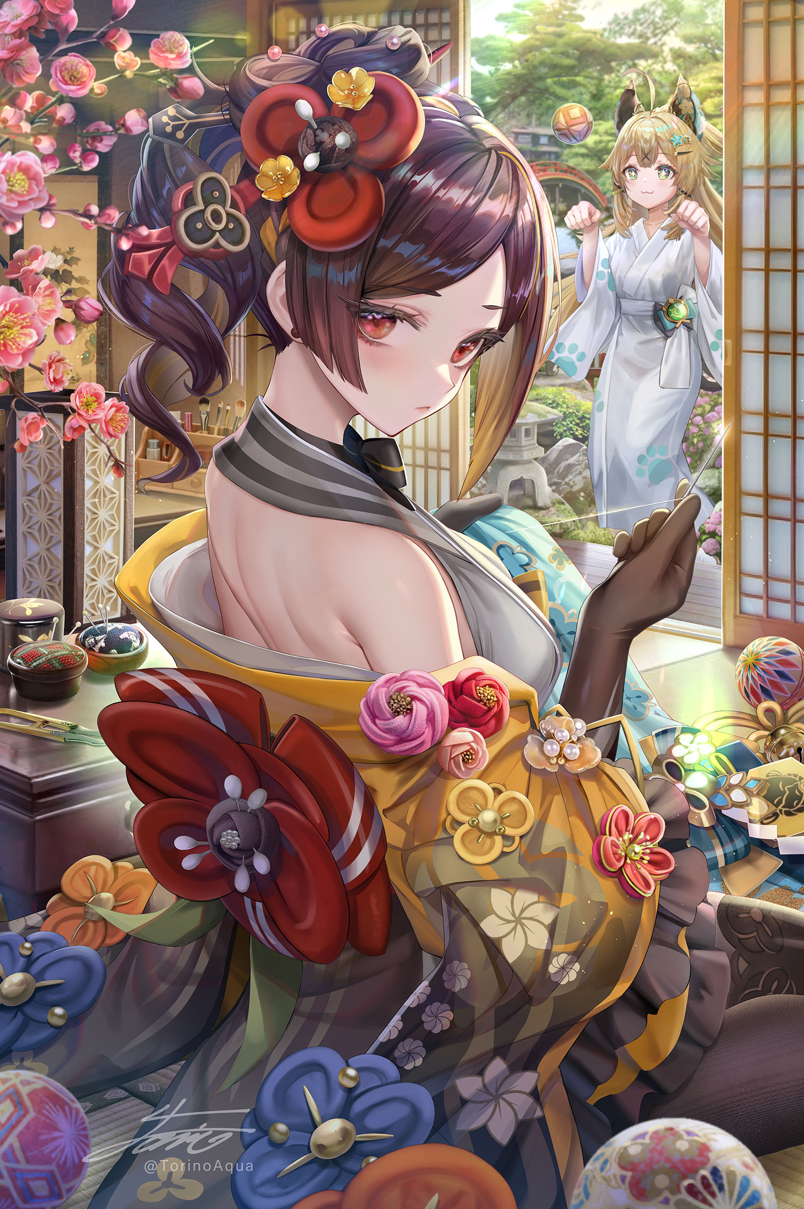 千织帮附近的小猫改衣服插画图片壁纸