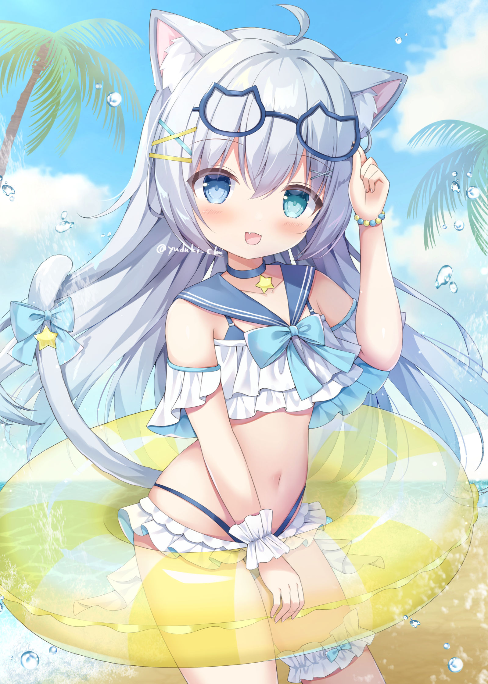 【Skeb】水手泳衣猫咪插画图片壁纸