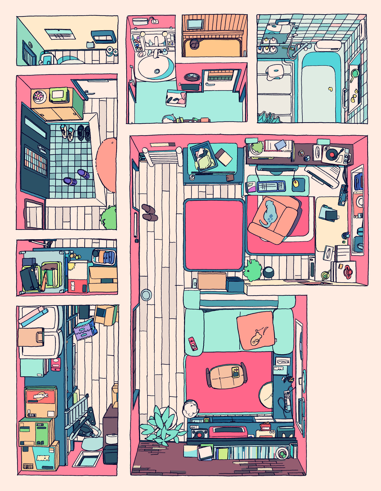 带房间布局图的房间插图（一楼ver.）插画图片壁纸
