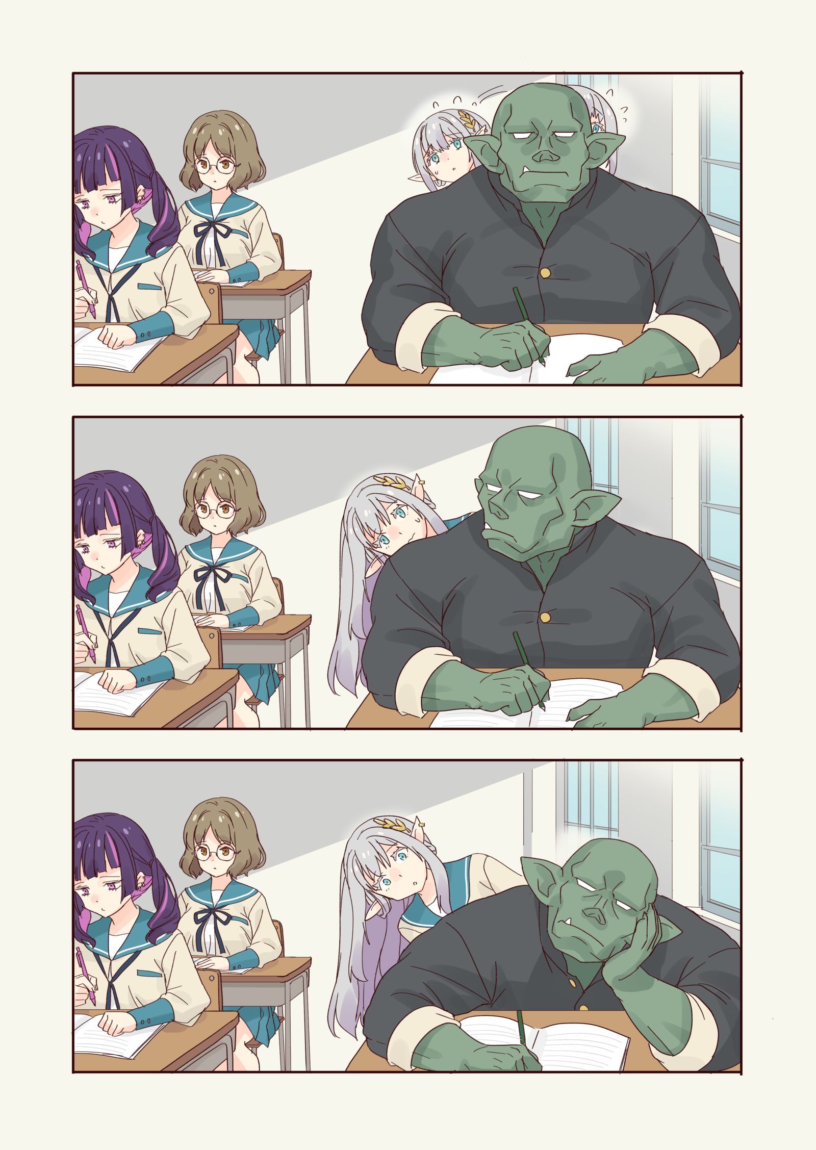 因为前面座位的橡树保很大所以看不见黑板的精灵