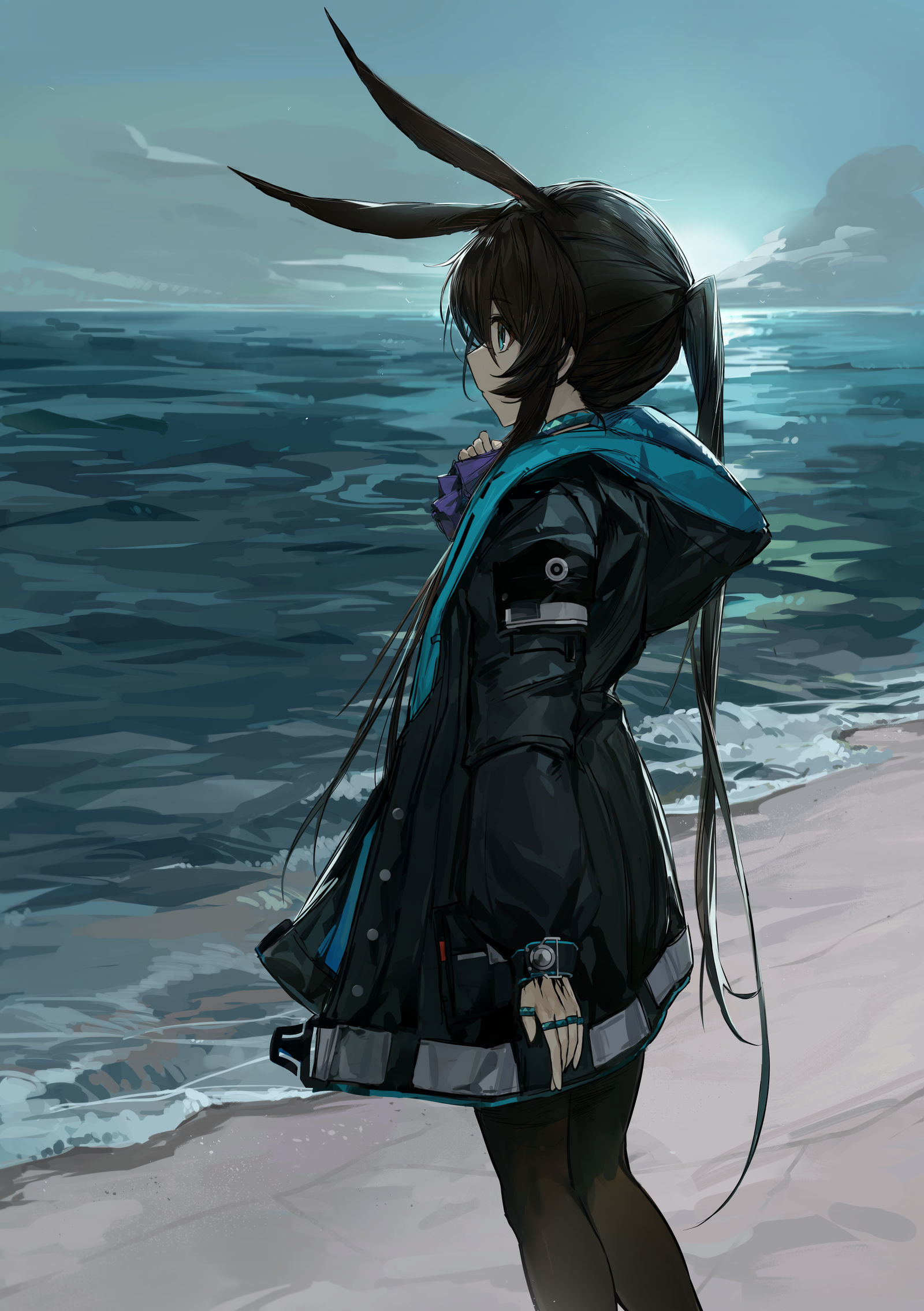 海面，兔兔 插画图片壁纸