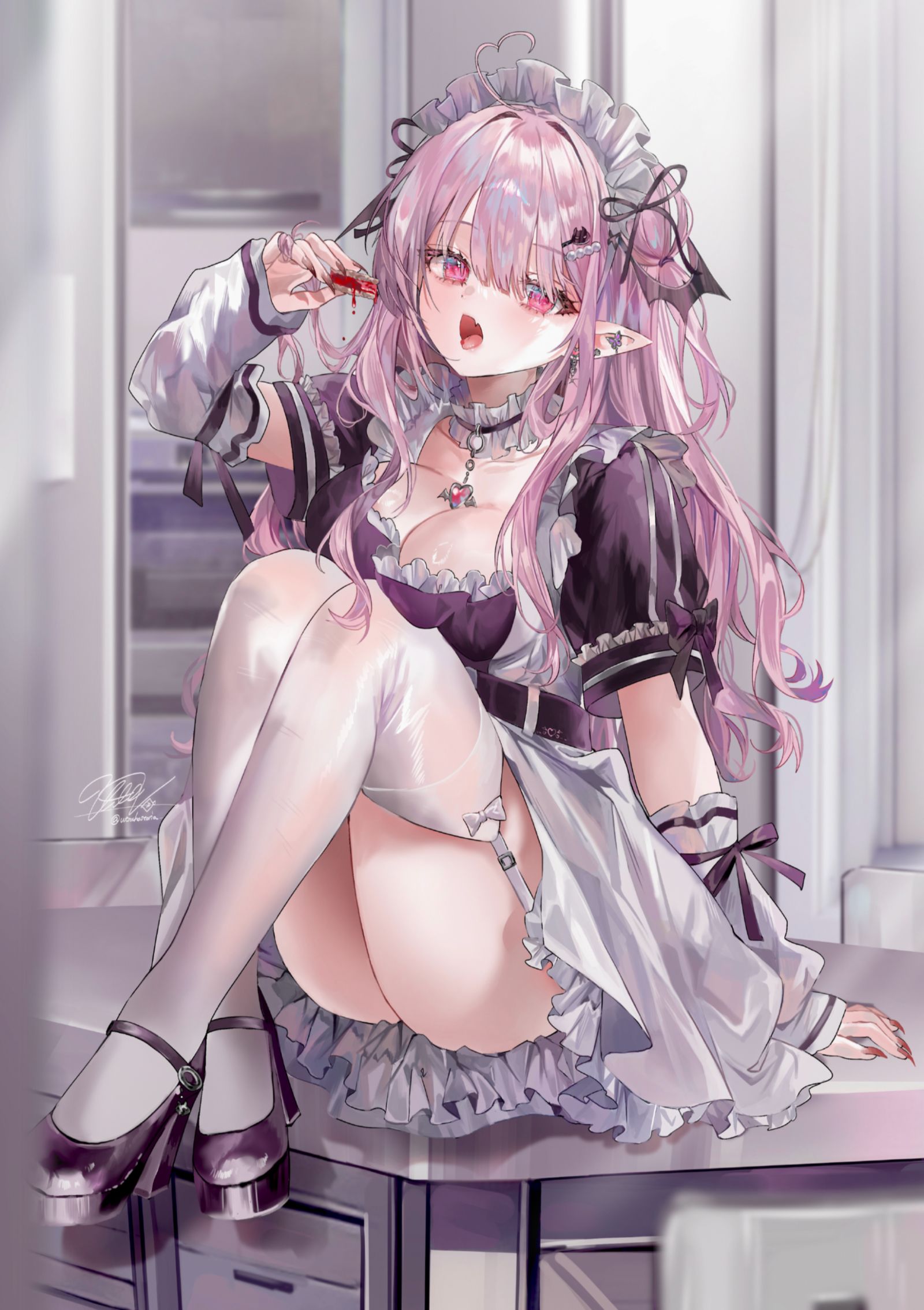 偷懒的吸血鬼女仆插画图片壁纸
