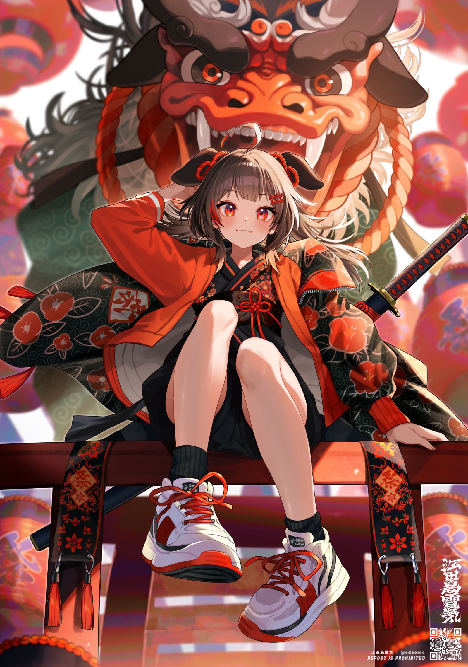 狮子舞插画图片壁纸