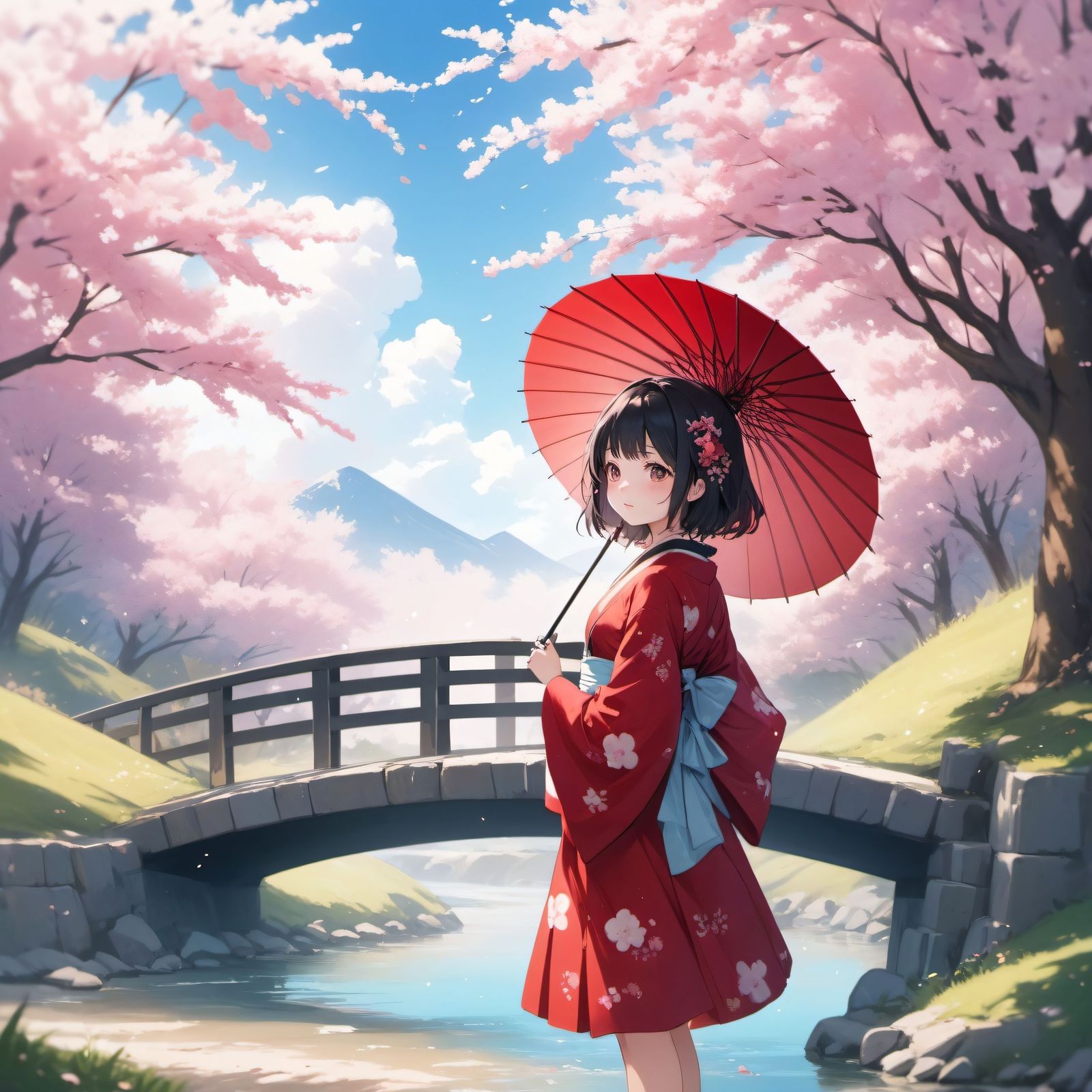樱花林中的黑发少女