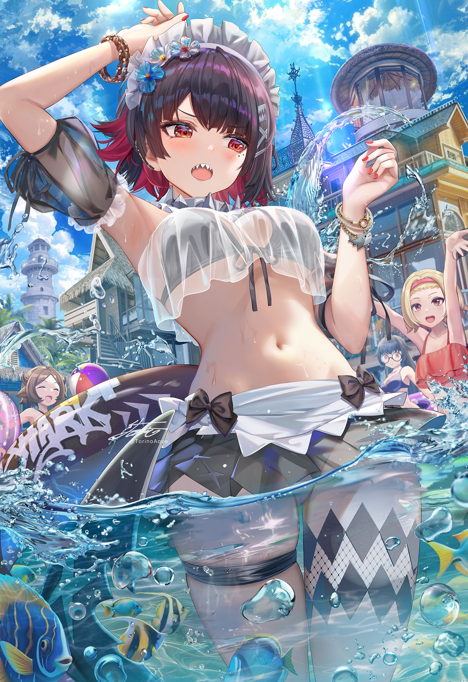 在海里也能穿上女仆装的艾伦插画图片壁纸