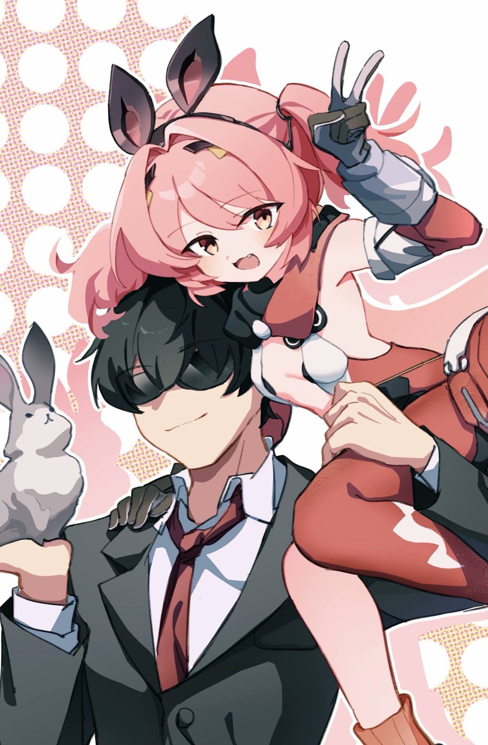 两只兔子两手抓插画图片壁纸