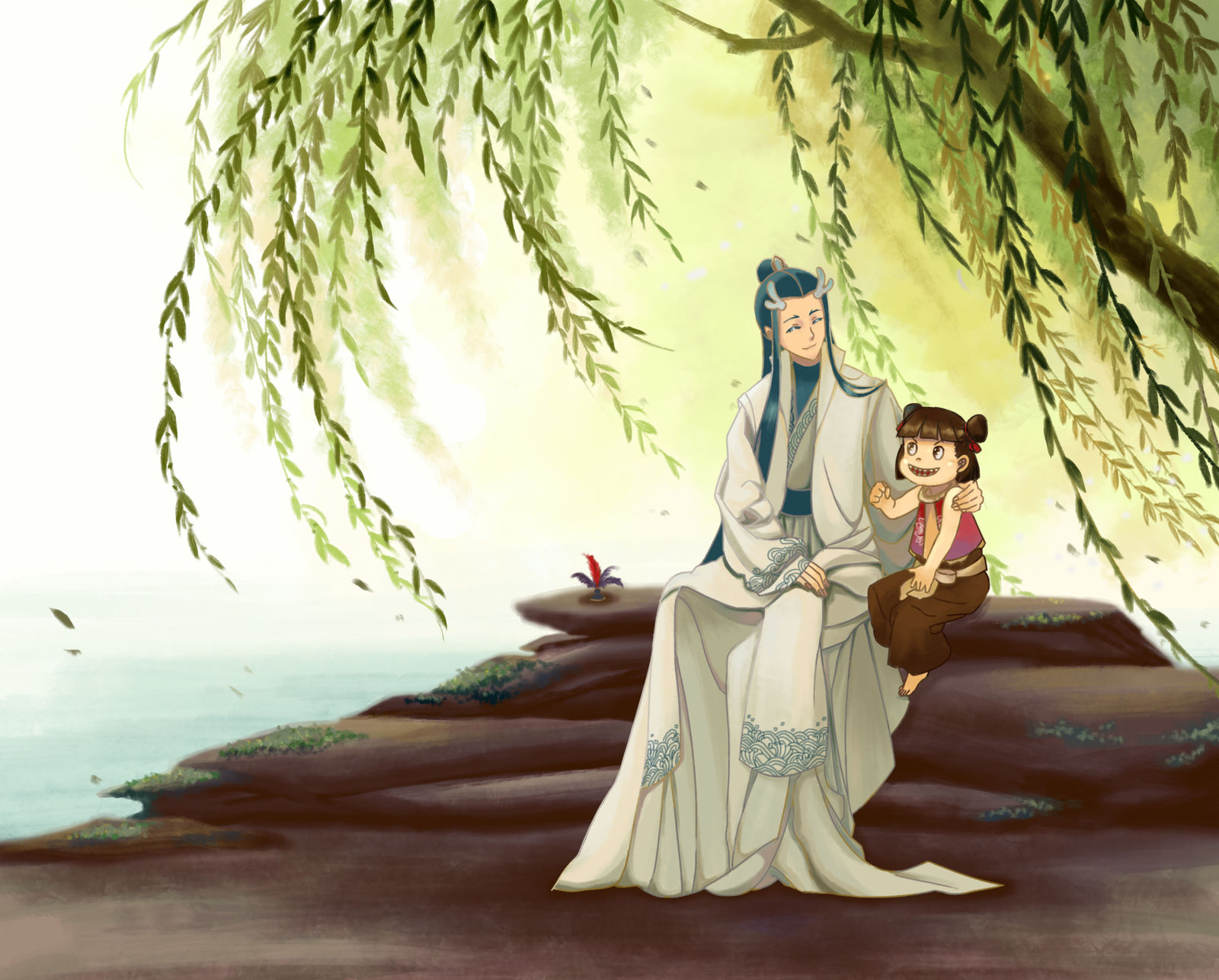 杨柳依依插画图片壁纸
