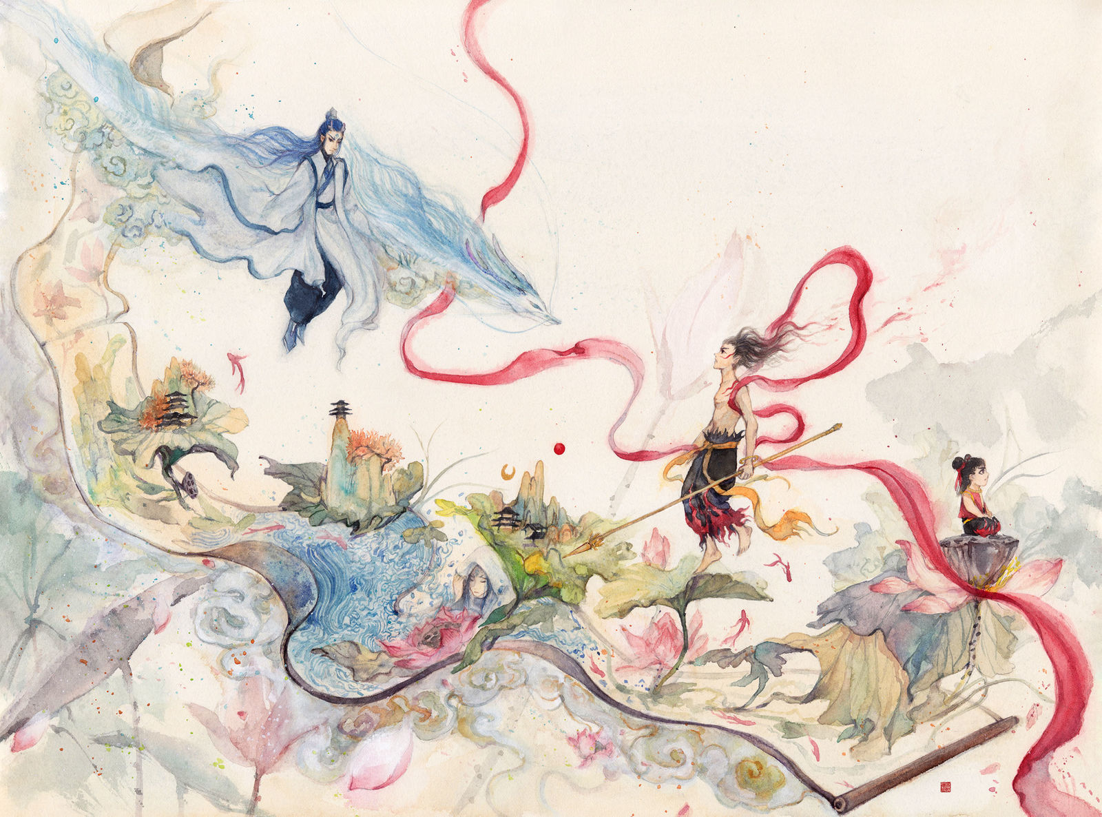 莲花降落人间插画图片壁纸