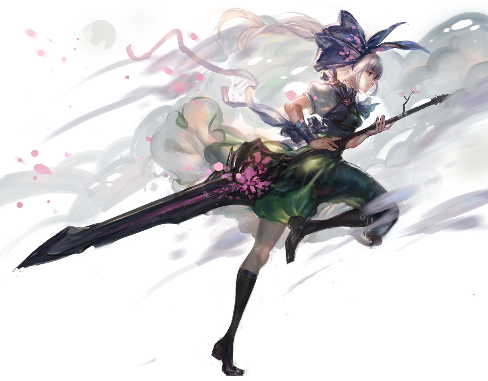 魂魄妖梦，樱花的大剑插画图片壁纸