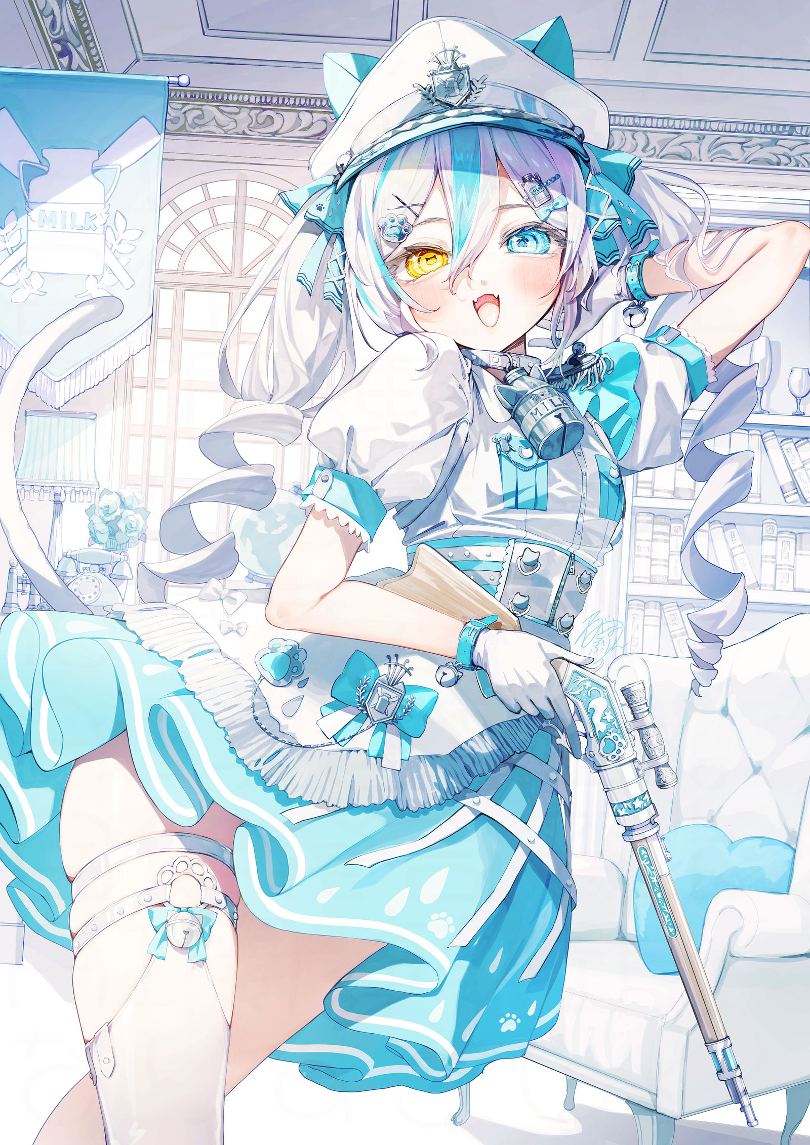 蓝色的军服少女插画图片壁纸