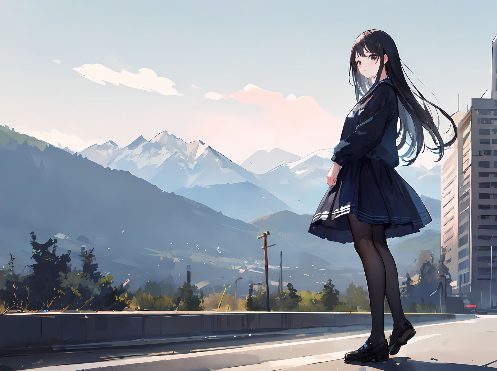 站在路旁插画图片壁纸
