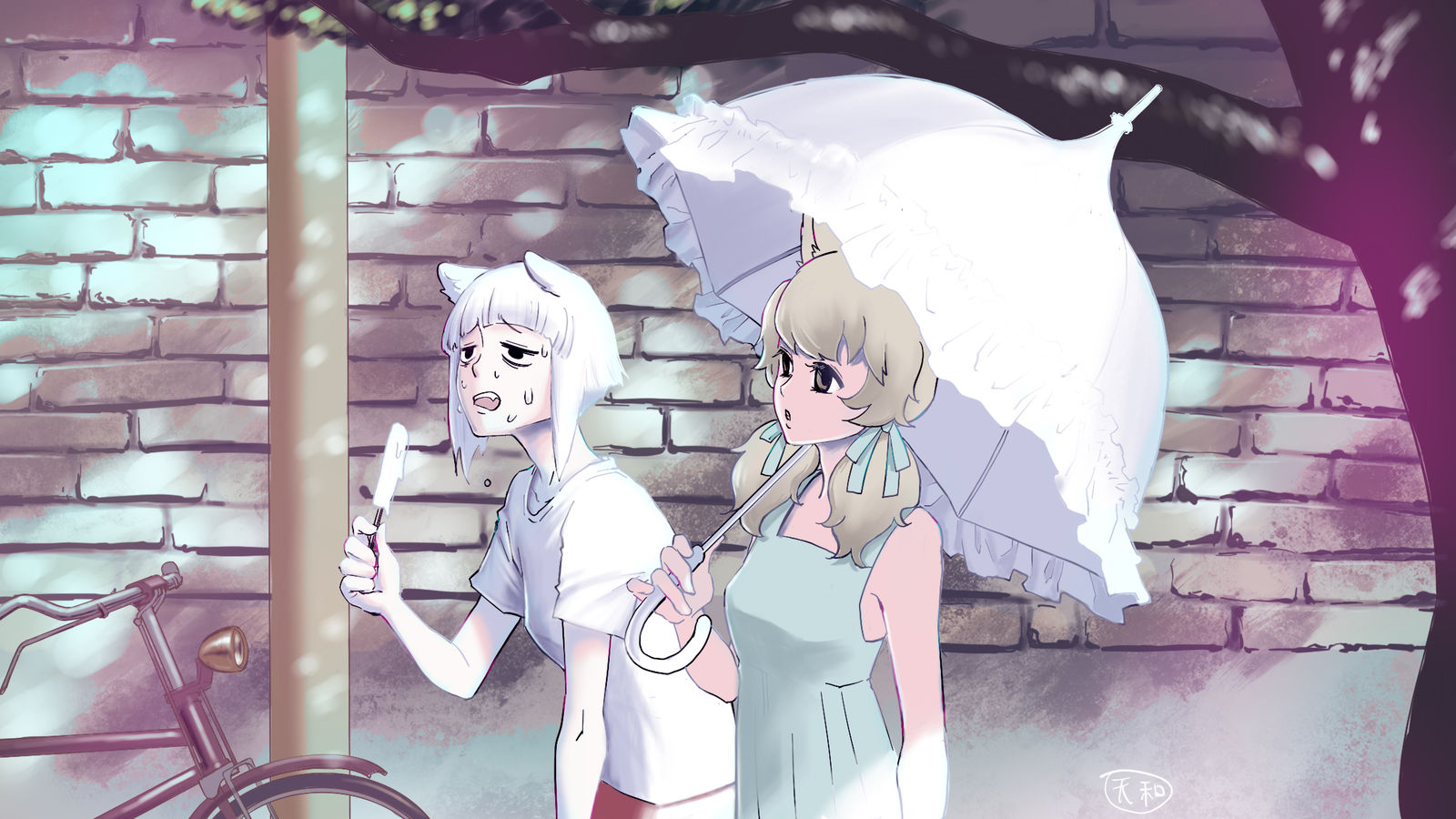 九月和小玉插画图片壁纸