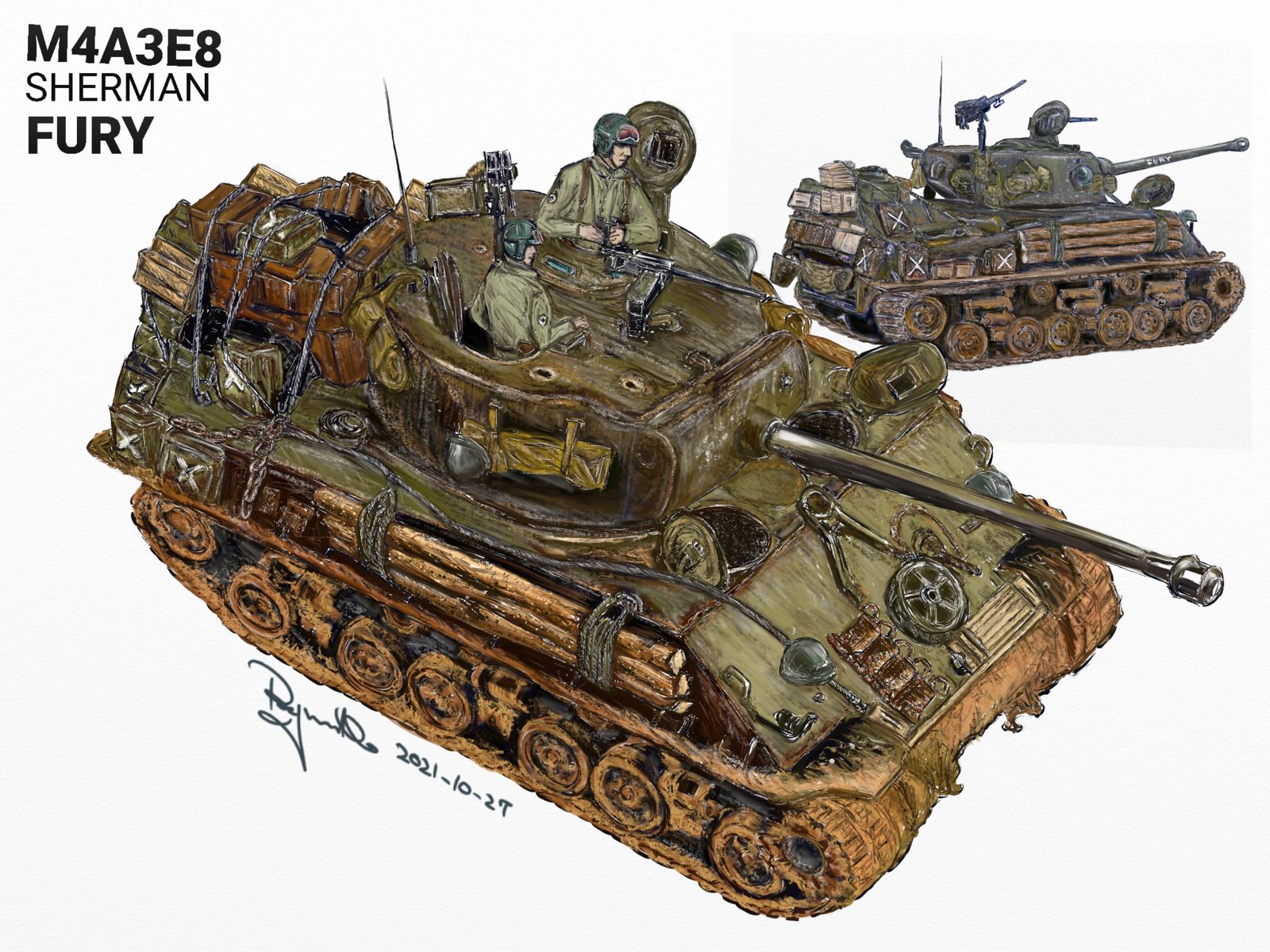 WW2 M4 SHERMAN FURY TANK (2)插画图片壁纸