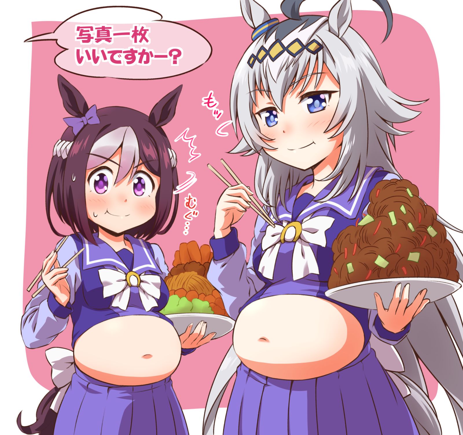 ファンに写真を求められるオグリキャップとスペシャルウィーク插画图片壁纸