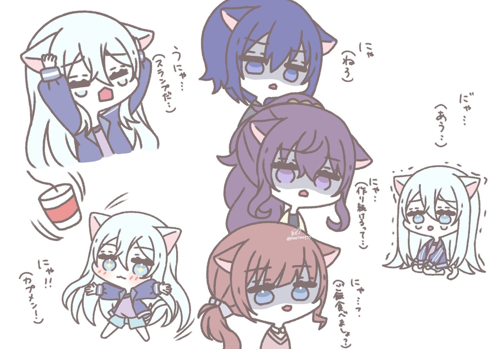 猫ミームな奏達插画图片壁纸